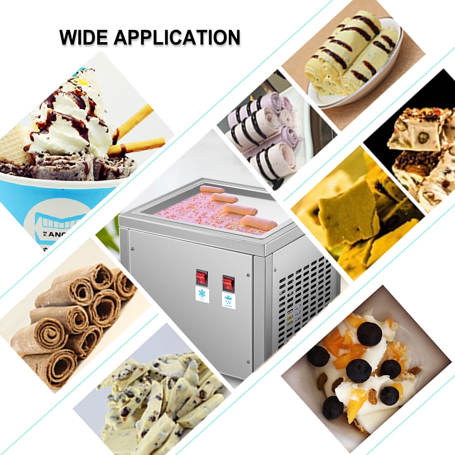 VEVOR 280W Commercial Fried Ice Cream Roll Machine 24 x 28 cm Single Square Pan Stainless Steel Home Ice Cream Porridge Maker
