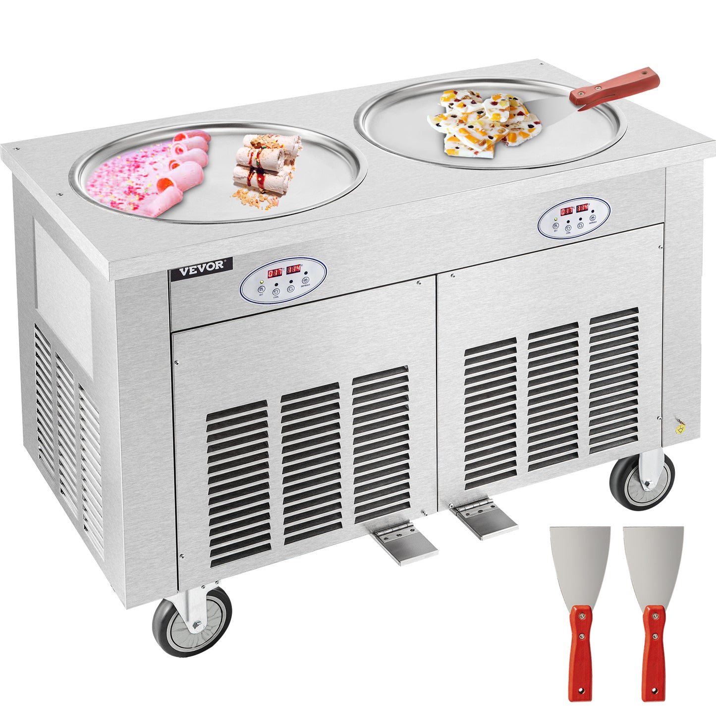 VEVOR 280W Commercial Fried Ice Cream Roll Machine 24 x 28 cm Single Square Pan Stainless Steel Home Ice Cream Porridge Maker